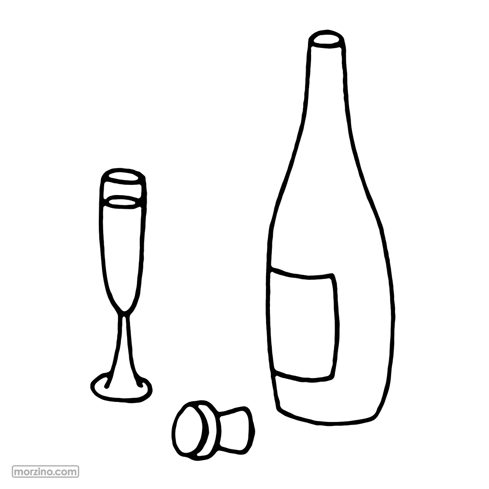 Ausmalbild: Glas Champagner