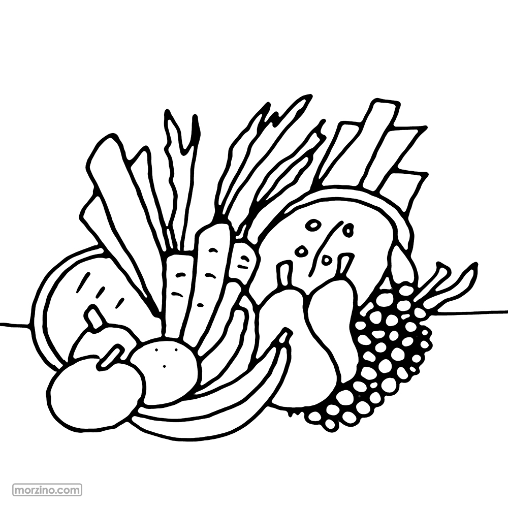 Ausmalbild: Obst und Gemüse